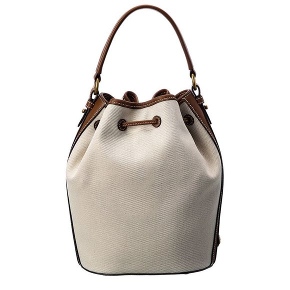 Michael Kors Collection Canvas & Leather Bucket Bag, White - Picture 2 of 4